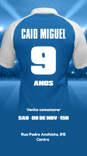Convite Aniversário Futebol Camisa de Time para Editar Online