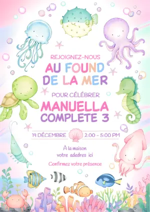 Invitation Anniversaire Fond Marin Mignon Modèle à Éditer