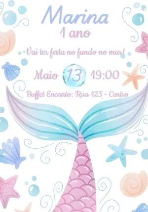 Convite de Aniversário Sereia Fundo do Mar Editável