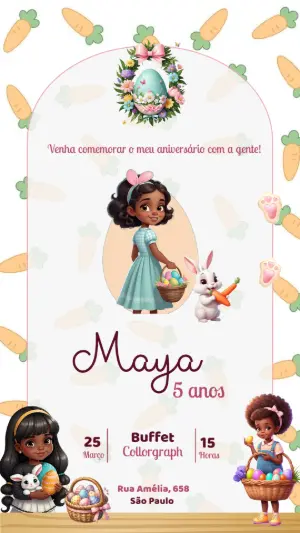 Convite de Aniversário Páscoa com Coelhinha para Editar Online