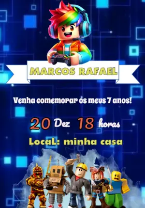Convite aniversário Roblox 