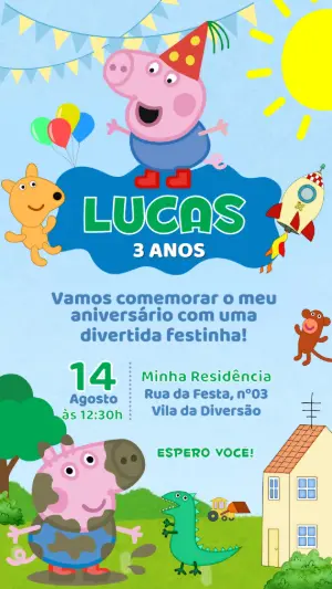 Convite de Aniversário Infantil George Pig Editável