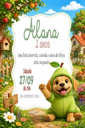 Convite de Aniversário Infantil Cachorrinho na Fazenda Editável