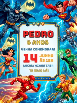 Convite de Aniversário Liga da Justiça Editável