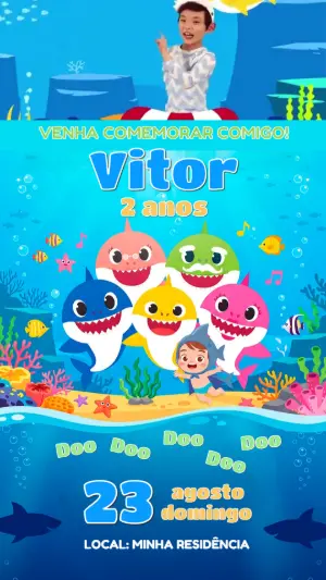 Convite Animado Baby Shark: Vídeo de Aniversário para Editar