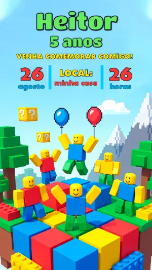 Invito di compleanno Roblox – Statico – Alegria no ar