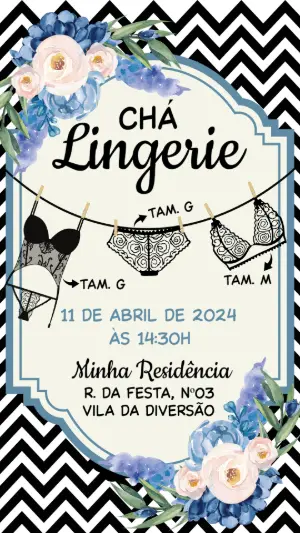 Convite Chá de Lingerie Floral Moderno Editável