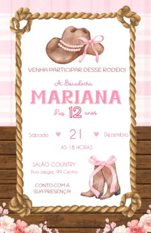 Convite Aniversário Country Menina Boiadeira Editável