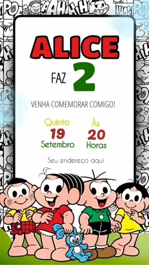 Convite Aniversário Turma da Mônica para Editar Online
