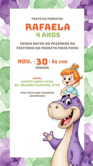 Convite de Aniversário Pedrita e Dino para Editar