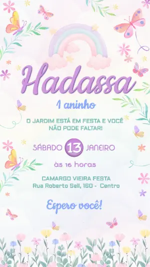 Convite Aniversário Jardim das Borboletas para Editar Online