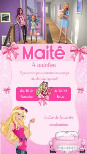 Convite Animado Aniversário Barbie para Editar Online