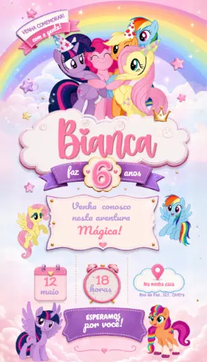 Convite de Aniversário My Little Pony Digital para Editar