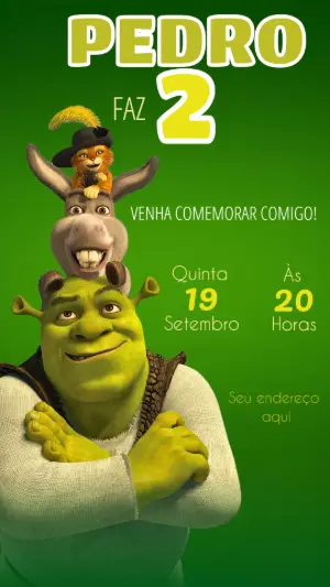 Convite de Aniversário Shrek com Personagens para Editar Online