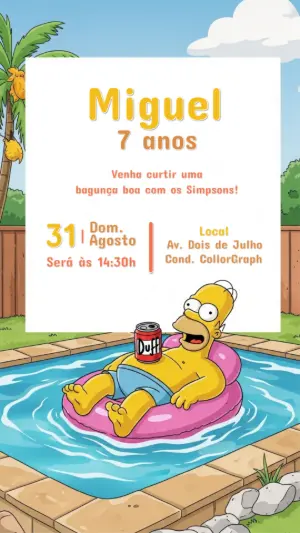 Convite de Aniversário Os Simpsons com Homer para Editar Online