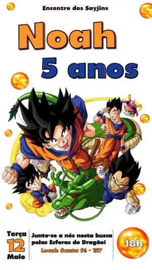 Convite de Aniversário Dragon Ball Editável para Menino