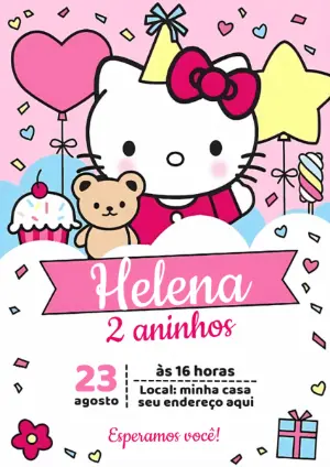 Convite de Aniversário Hello Kitty para Editar Online