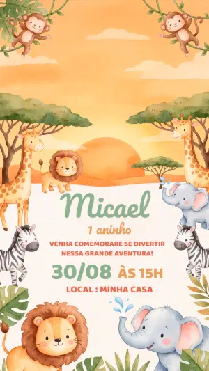 Safari Birthday Invitation – Static – Alegria no ar