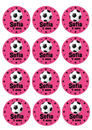 Adesivo Redondo Festa Futebol Rosa para Editar Online