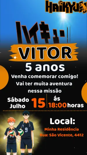 Convite Animado Haikyu!!: Vídeo de Aniversário para Editar