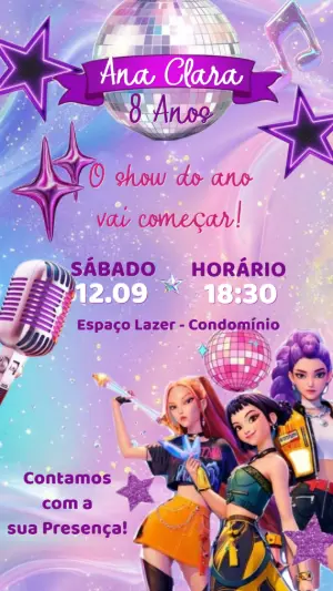 Convite de Aniversário Guerreiras do K-Pop Editável
