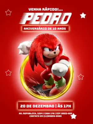 Convite de Aniversário Knuckles Sonic para Editar Online