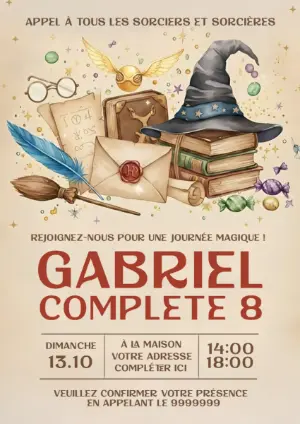 Invitation Anniversaire Sorcier avec Éléments Magiques à Éditer
