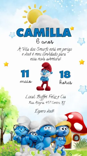 Convite de Aniversário dos Smurfs: Modelo Digital para Editar