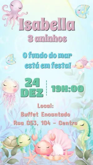 Convite de Aniversário Fundo do Mar Aquarela Editável