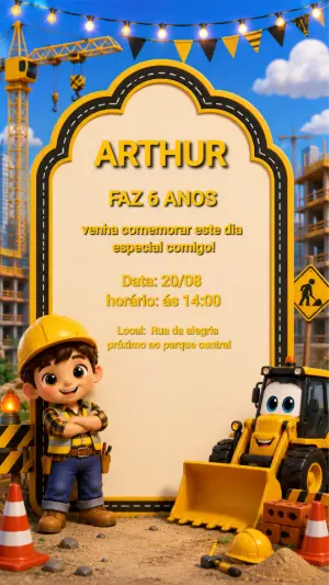 Convite Aniversário Construtor Infantil Modelo Editável