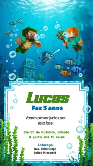 Convite de Aniversário Minecraft Aquático para Editar Online