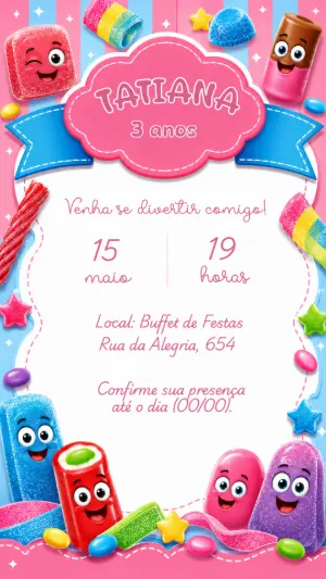 Convite de Aniversário Fini Colorido para Editar e Enviar