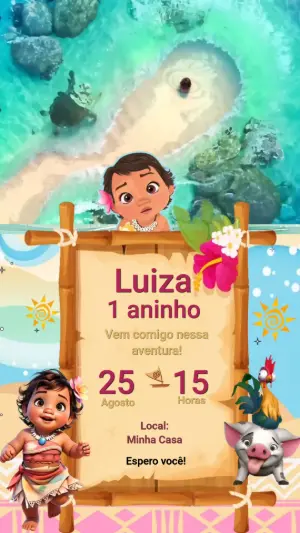 Convite Animado Aniversário Moana Baby para Editar