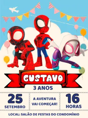 Convite de Aniversário Spidey e Seus Amigos com o Trio para Editar