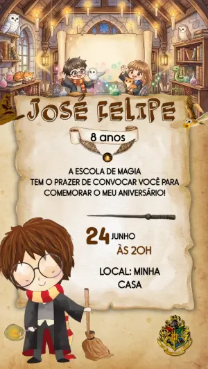 Convite Animado de Aniversário Harry Potter: Modelo Mágico Editável