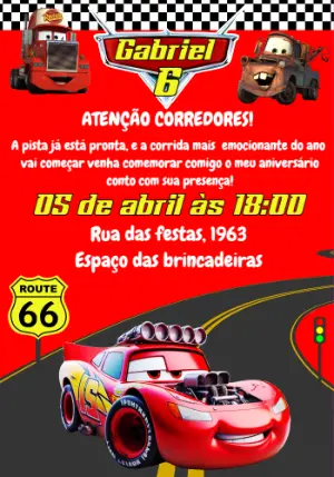 Convite de Aniversário Carros com Personagens para Editar