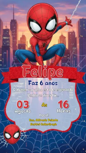 Convite de Aniversário Homem-Aranha Fofo para Editar Online