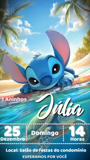 Convite Animado Aniversário Stitch para Editar Online