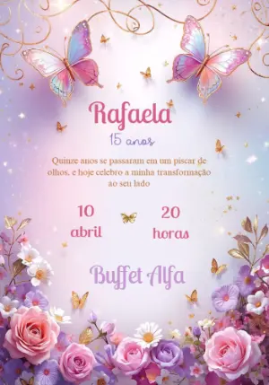 Convite de 15 Anos Borboletas Jardim Mágico Editável