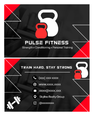Modern Fitness Business Card Template in Red and Black to Edit
