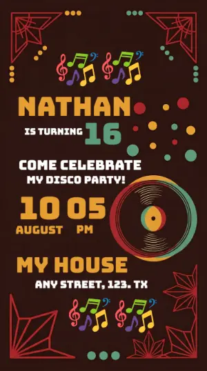 Editable 16th Birthday Disco Party Invitation Template