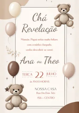 Convite Chá Revelação Ursinhos Fofos Editável