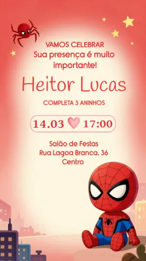 Convite de Aniversário Homem-Aranha Fofo para Editar