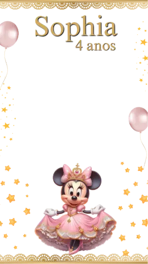 Moldura para Stories Minnie Princesa Rosa e Dourado Editável