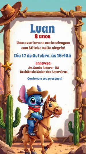 Invitación de cumpleaños Stitch – Estático – Convites Digitais Exclusivos