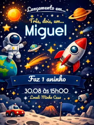 Convite de Aniversário Astronauta Baby: Modelo Editável