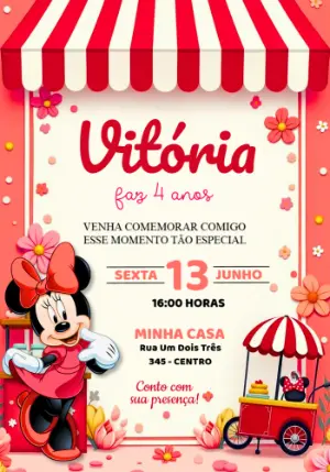 Convite de Aniversário Minnie Vermelha Confeitaria Editável