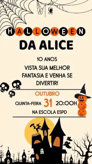 Convite de Aniversário Halloween Assustador para Editar Online