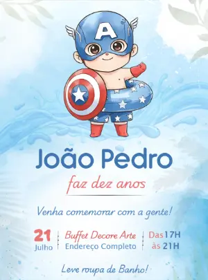 Convite Digital Aniversário Capitão América Piscina Editável