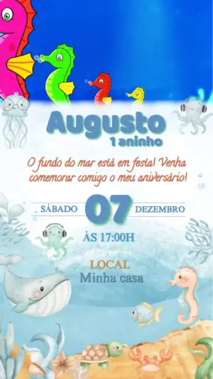 Convite Animado Aniversário Fundo do Mar para Editar Online